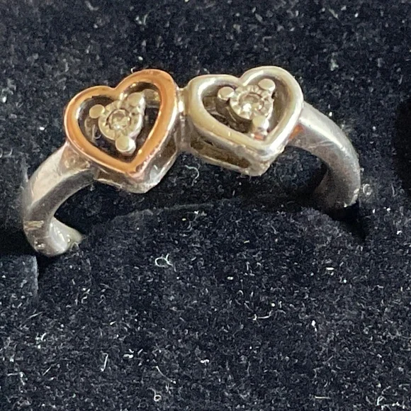 Silver and 10k solid gold ring with two real diamonds. - Picture 1 of 5